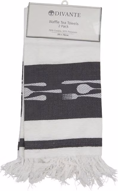 Divante Pack of 2 Highly Absorbent White Waffle Pique Graphic Boho Tea Towels