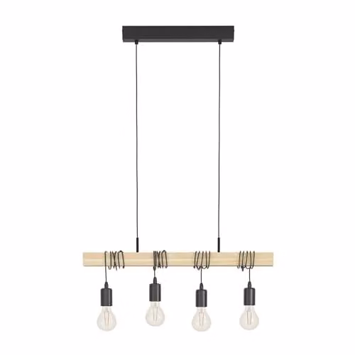 Eglo Townshend 4-Light Industrial Pendant Light in Black and Natural Wood – 1