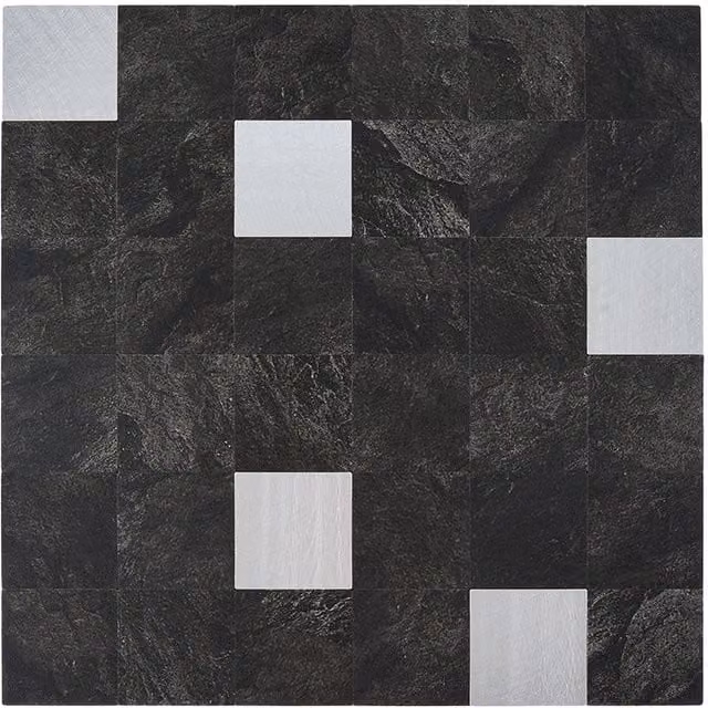 Livingandhome Set of 10 Self-Adhesive Geometric SPC Wall Tile Stickers in Black and Silver Gloss Finish