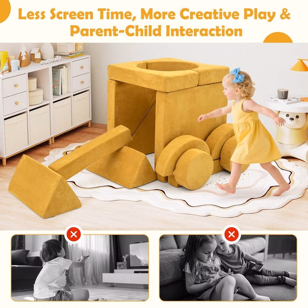 Gymax 14 Piece Modular Kids Play Couch and Child Sectional Sofa in Yellow – 4