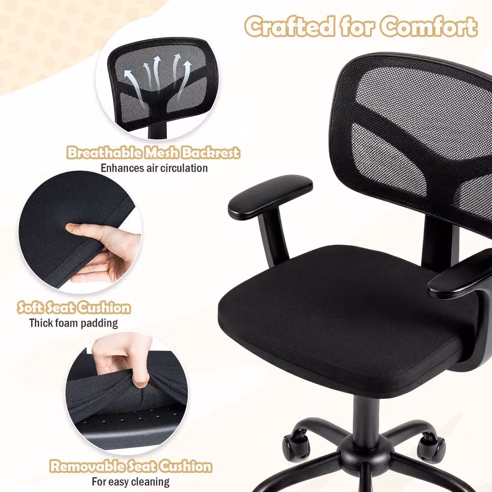 Costway Kids Mesh Study Chair with Armrests, Black Swivel Task Chair for Children – 4