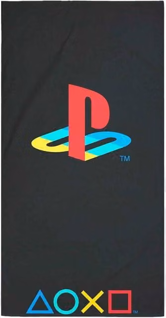 Playstation Retro Logo Cotton Bath Towel in Black, W/D/H: 140 x 70 x 1 cm