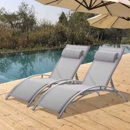 Outdoor Living Bali Pair of Reclining Textilene Sun Loungers in Anthracite Grey – 3