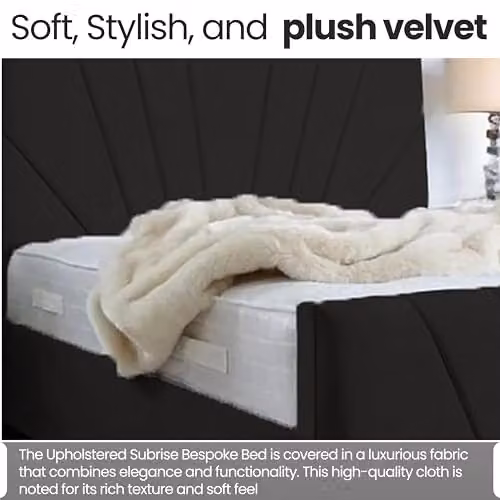Living Comfort Bedz Sunrise Bed in Black Plush Velvet with Gas Lift Base, W/D/H: 200 x 155 x 127 cm – 4