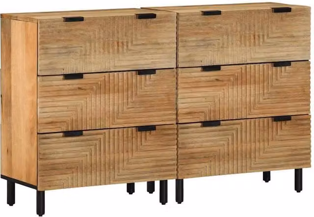 Berkfield Home Set of 2 Brown Mango Wood Sideboards, W: 60 cm, D: 33 cm, H: 75 cm