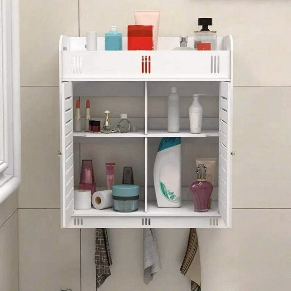 Havendro White Modern Wall Mounted Bathroom Double Shutter Cabinet with Internal Shelves – 2