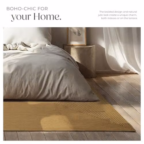 tectake Woven Jute-Look Boho Style Area Rug in Beige and Brown, Weather-Resistant and Allergy-Friendly, W: 160 cm, D: 230 cm – 4