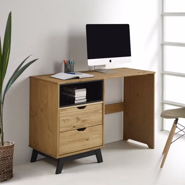 Mercers Furniture Scandinavian Solid Wood Pine Computer Desk and Dressing Table in Brown or Grey, W/D/H: 110 x 74 x 41 cm