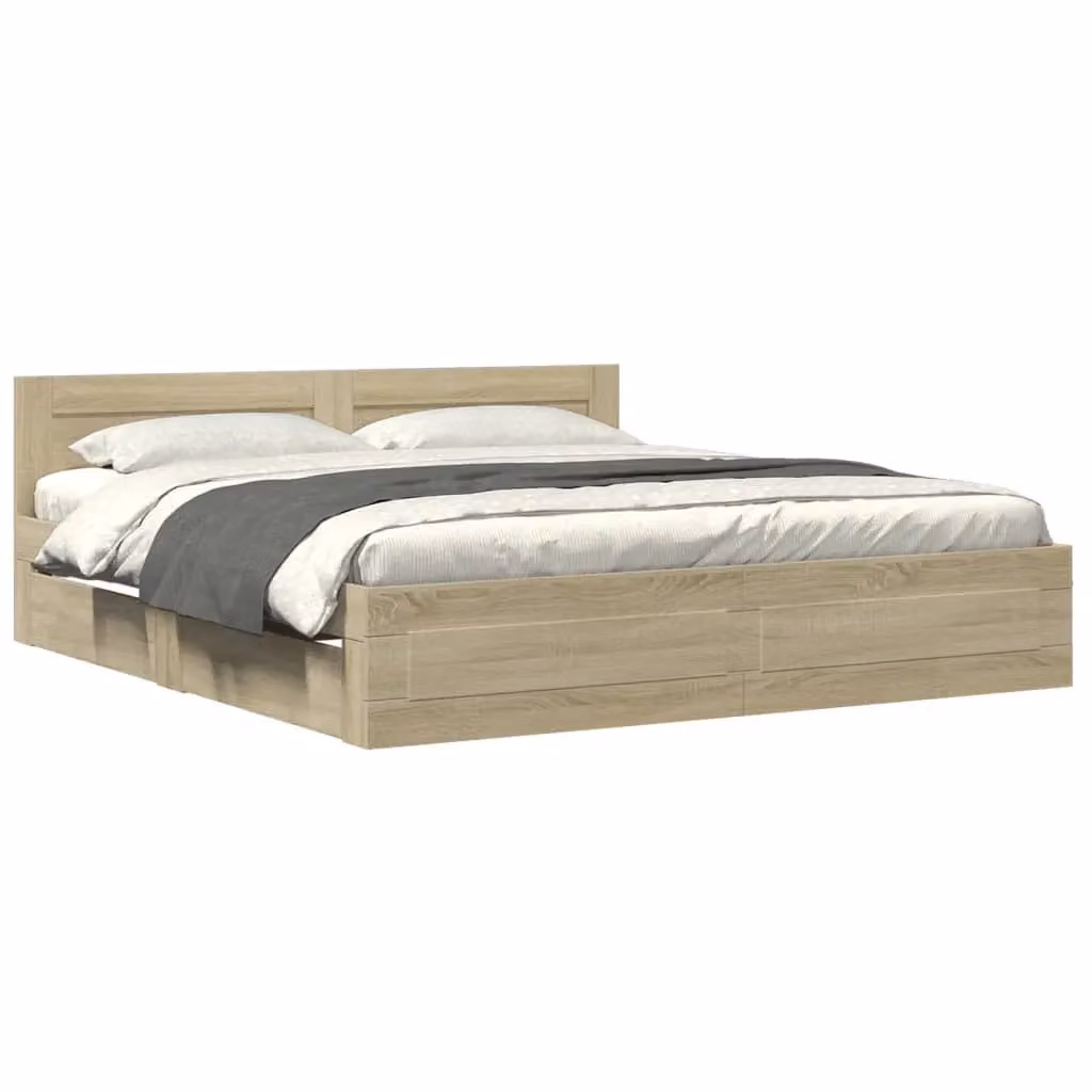 Berkfield Home Bed Frame with Headboard in Sonoma Oak Brown, 200 x 200 cm – 2