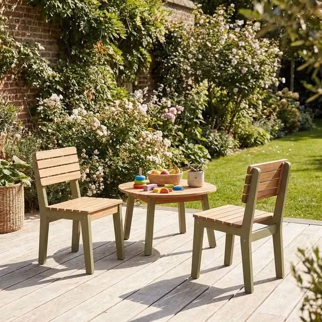 sweeek Set of 2 Childrens Lacquered Acacia Wood Chairs in Green
