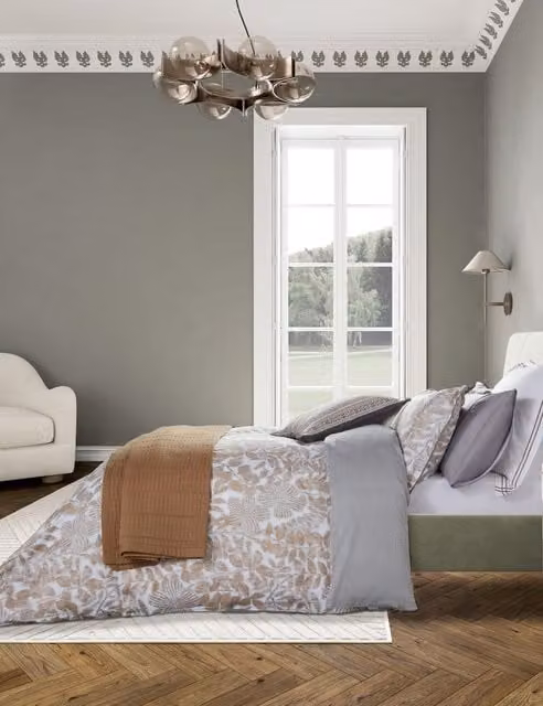 Bedeck of Belfast Zenda Pure Cotton Floral Bedding Set, Charcoal Mix, W: 180 cm