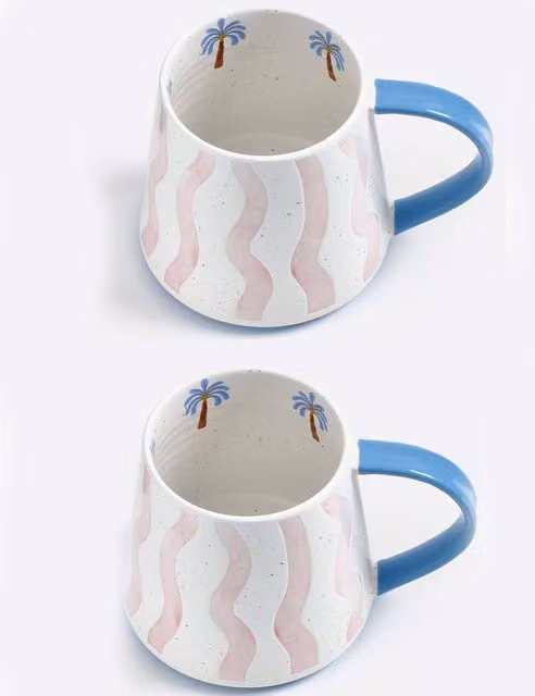 Eleanor Bowmer Set of 2 Electric Coast Wave Ceramic Mugs in Pink Mix