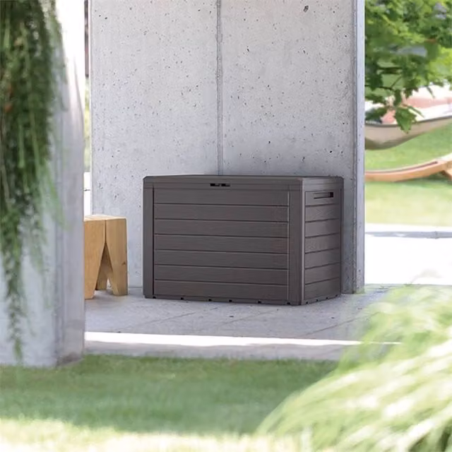 SPETLEK 190L Plastic Outdoor Garden and Balcony Storage Box in Brown – 1