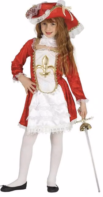Fiestas Guirca Girls Musketeer Costume Set in White, Red and Multicolour for Ages 5-6 Years
