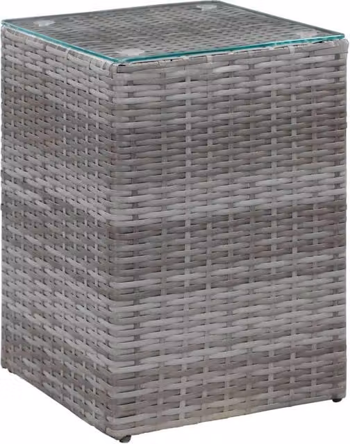 Berkfield Home Set of 3 Modern Square Side Tables with Glass Tops in Grey Poly Rattan – 1