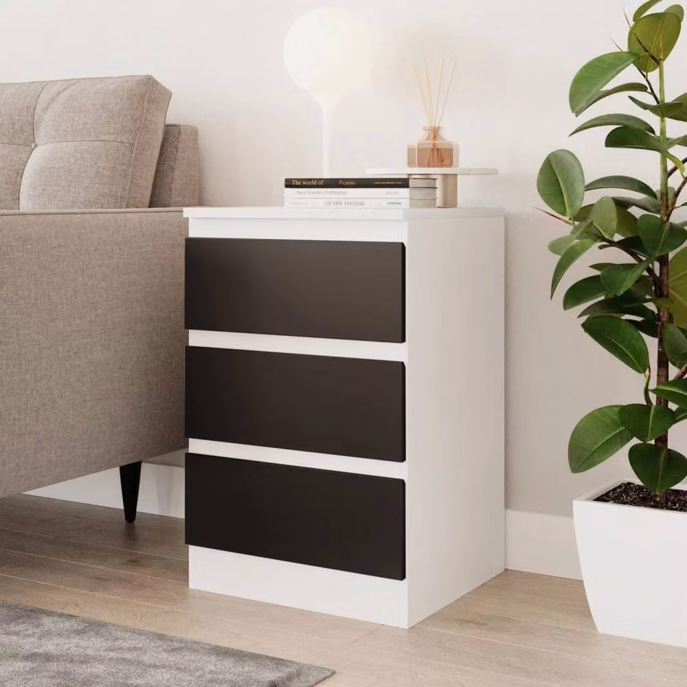 Kelvenix Modern 3 Drawer Wooden Bedroom Chest Cabinet in White and Black – 2