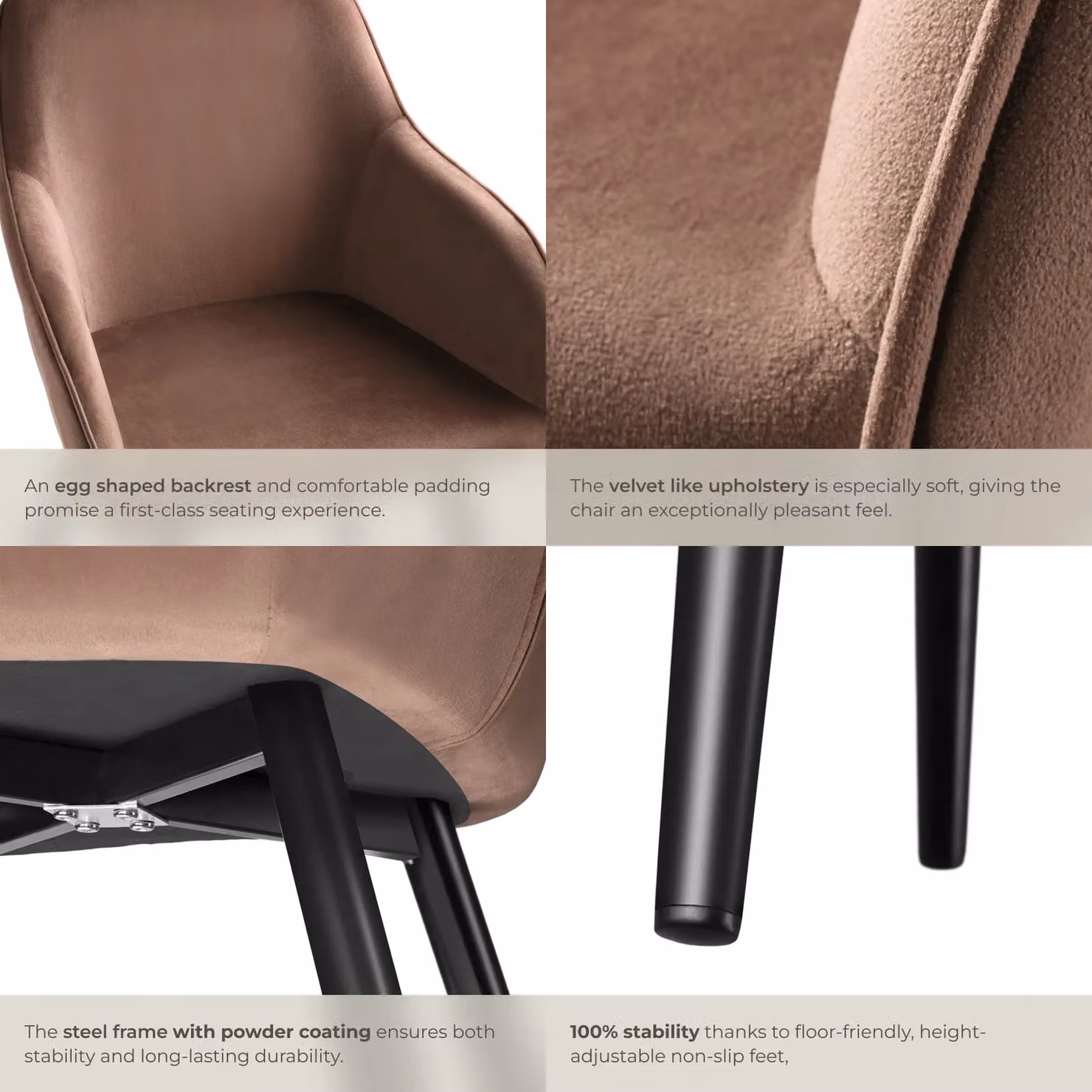 tectake Marilyn Dining Chair Set of 2 in Brown and Black Velvet – 5
