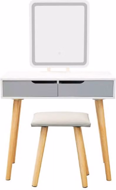 Alivio Glamour Vanity Dressing Table Set with Rectangular LED Hollywood Mirror in Matt Grey
