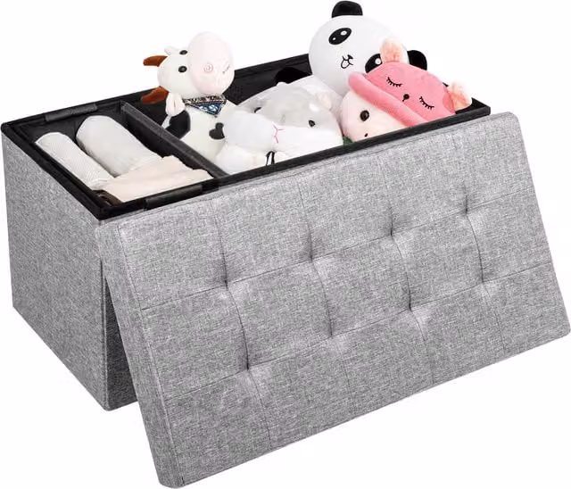 Costway Fabric Foldable Storage Ottoman in Grey