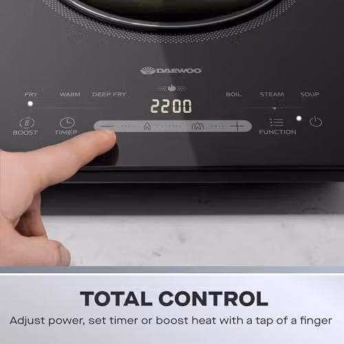 Daewoo 2200W Single Induction Hob in Black with Digital Display, Timer and Auto Shut-off – 4