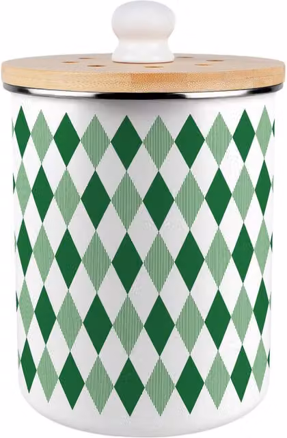 Purely Home Green Argyle Metal Food Waste Caddy with Flip Lid, 2L