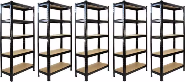 Set of 5 T-RAX Black Metal and MDF Freestanding Racking Units, W/D/H: 75 x 30 x 150 cm