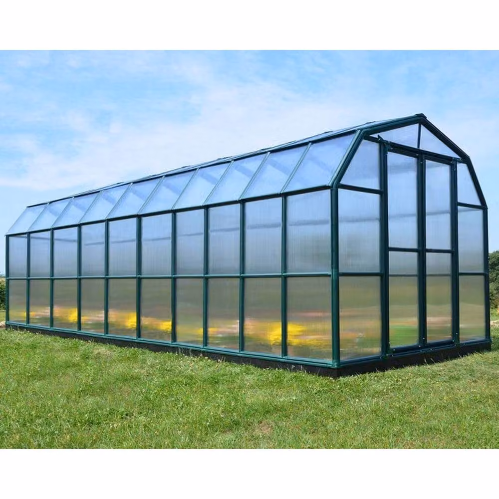 Palram Canopia Grand Gardener Greenhouse with Green Resin Frame and Transparent Polycarbonate Panels, W: 264.7 in, D: 637.3 in, H: 238.2 in – 6