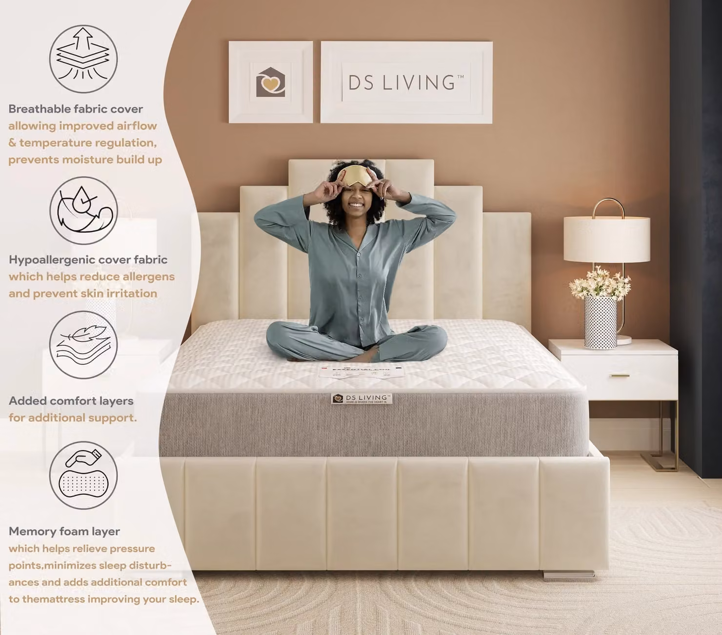 DS Living Haven Hybrid Memory Foam and Spring Essentials Mattress in Grey, Size: King (W/D: 180 x 200 cm) – 5