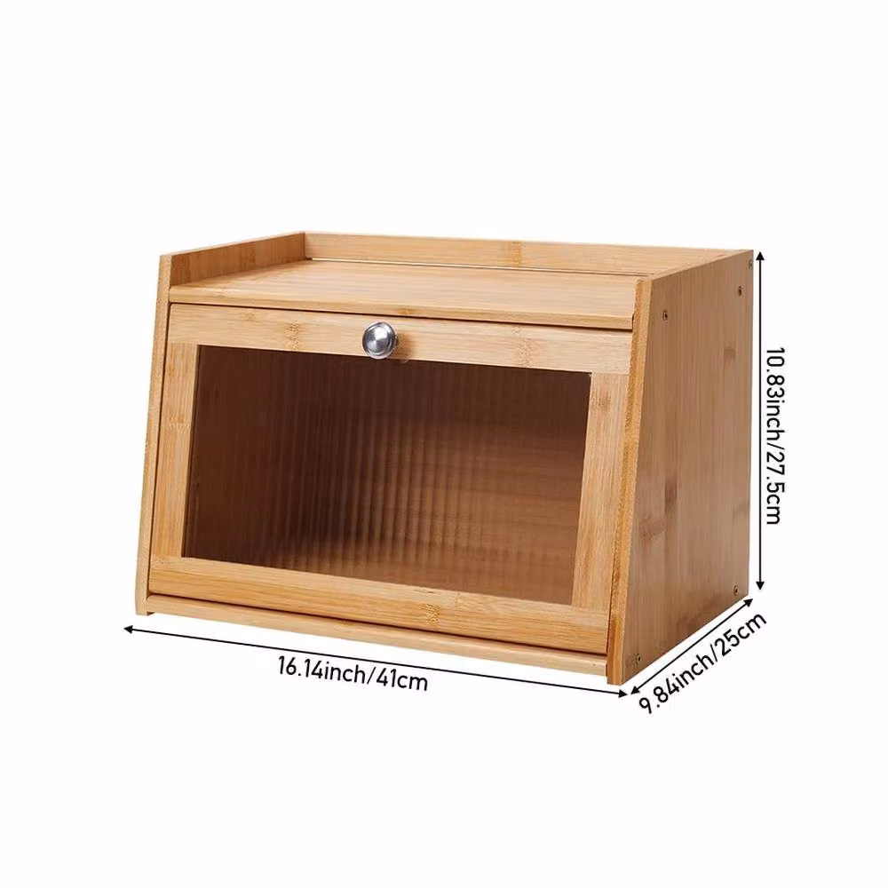 EONLION 2 Tier Natural Bamboo and Wood Bread Box in Brown, Width: 100 cm – 2