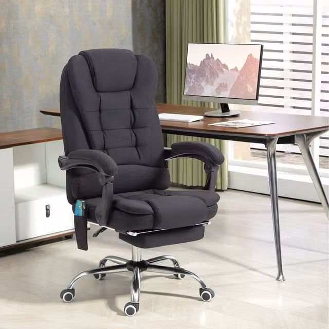 Vinsetto Black Fabric Heated Massage Executive Desk Chair with Headrest and Armrests