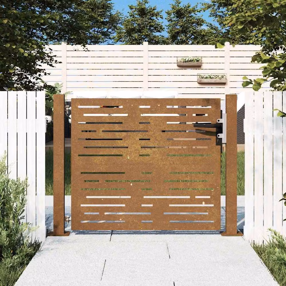 Berkfield Home Garden Gate in Brown Corten Steel with Square Design, W: 105 cm, H: 80 cm – 2