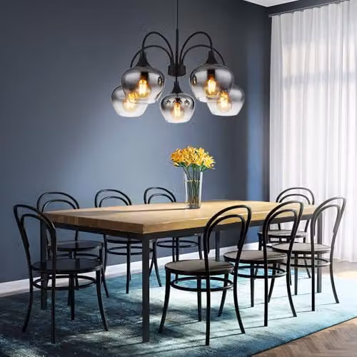 Netlighting Maxy Multi Arm Pendant Light with 5 Smoke Glass Spheres in Black – 2
