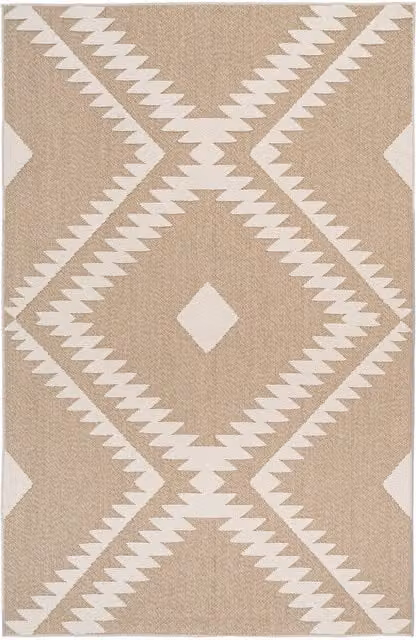 The Rug House Beige Aztec Ethnic Boho Rectangular Loop Pile Area Rug, Width: 150 cm