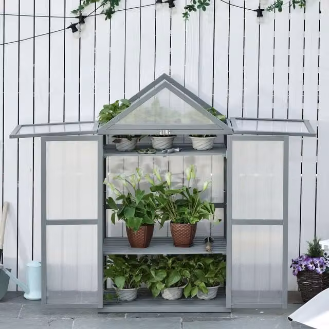 Outsunny Grey Polycarbonate Garden Cold Frame Greenhouse