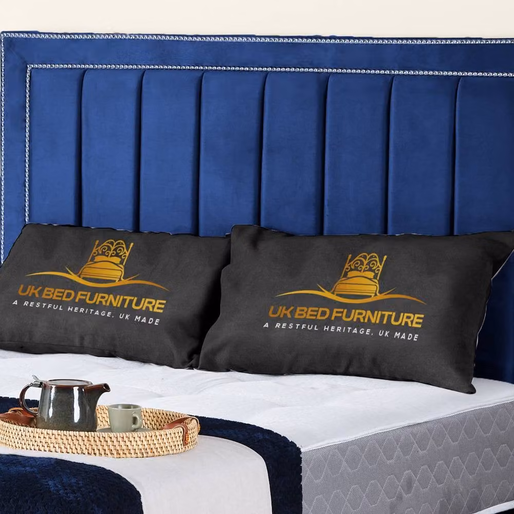 UK Bed Furniture Fiona Blue Velvet Upholstered Slatted Base Bed with 48 Inch Headboard, Size: Super King (W x D: 200 x 200 cm) – 2