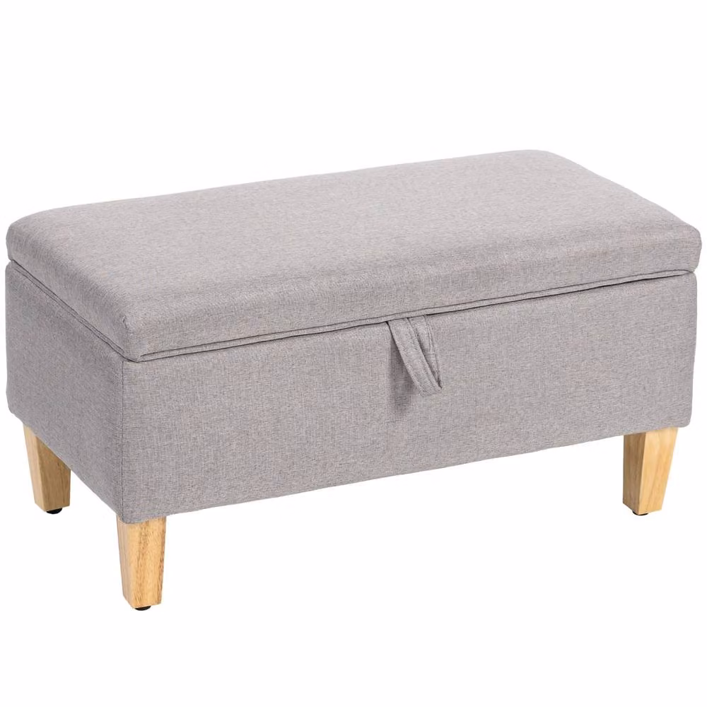 Wyld Haus Solo Linen Effect Storage Ottoman Bench in Light Grey with Natural Wooden Legs, W/D/H: 71.0 x 37.0 x 36.0 cm – 2