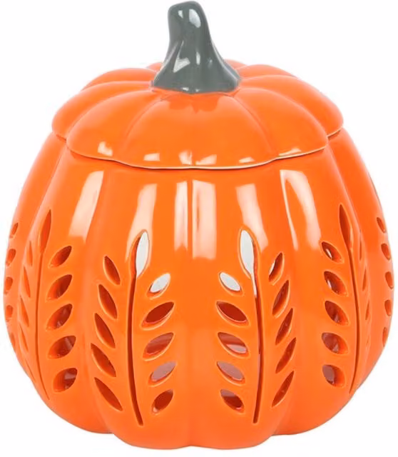 KDMK Ceramic Leaf Pumpkin Oil Burner and Wax Warmer, Orange