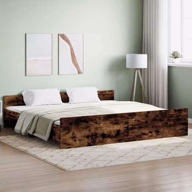 Berkfield Home Super King Bed Frame with Headboard and Footboard in Smoked Oak Brown, W/D/H: 180 x 200 cm – 1