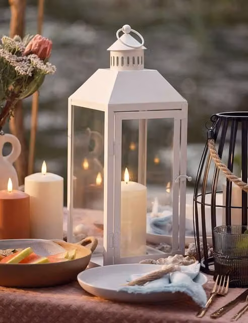 Lights4fun Set of 2 White TruGlow Metal Tabletop Pillar Lanterns with Flicker Effect and Timer