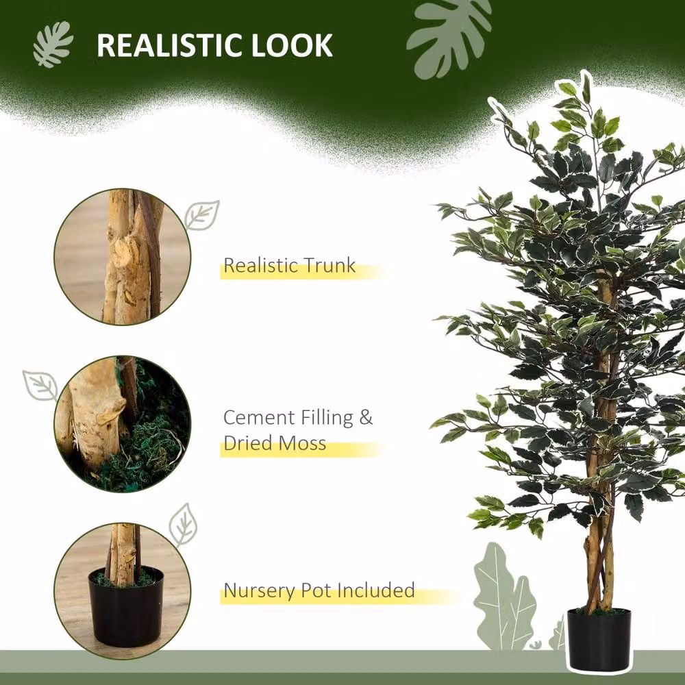 Wyld Haus Nedori 130cm Artificial Ficus Tree with Realistic Leaves in a Weighted Green Pot – 4