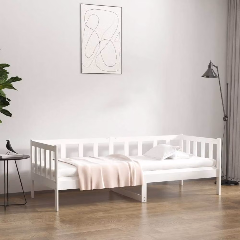 Berkfield Home White Lacquered Solid Pine Rustic Day Bed W/D/H: 80 x 200 cm – 2