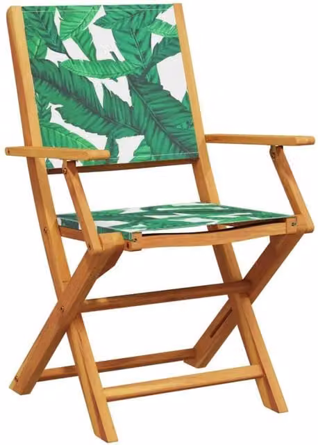 Berkfield Home Beautiful Set of 6 Folding Garden Chairs in Green Floral Fabric and Oiled Acacia Wood