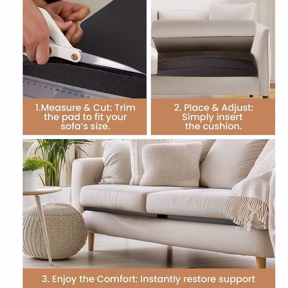 FLAVORA Black Foam Sofa Cushion Support, Pack of 2, W/D/H: 50 x 50 x 5 cm – 2