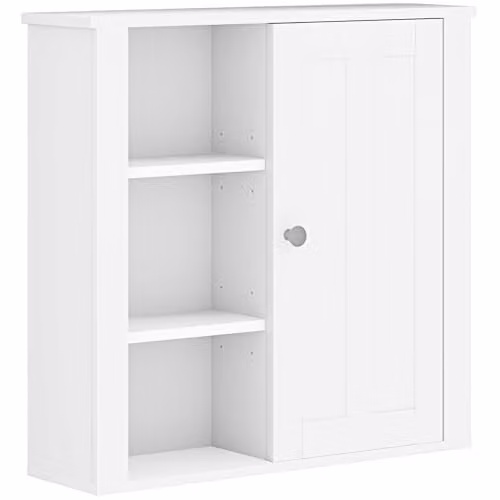 HOMCOM Modern Wall Mounted White Bathroom Cabinet with Internal Shelves and Hinged Doors W/D/H: 53 x 15 x 51 cm – 1