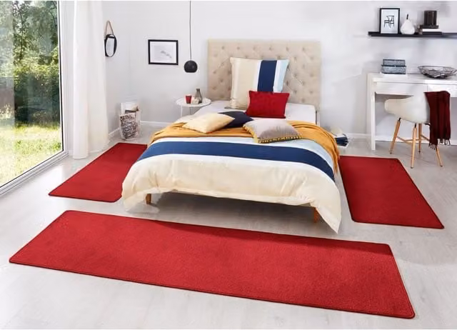 Hanse Home Red Plain 3-in-1 Polypropylene Modern Rug Set