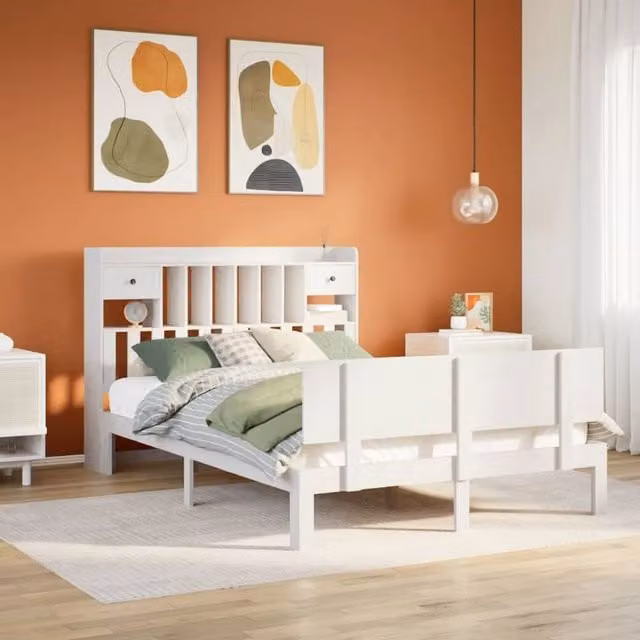 Berkfield Home Super King Solid Wood Pine Bed Frame in Waxed Brown and White, W/D/H: 180 x 200 cm