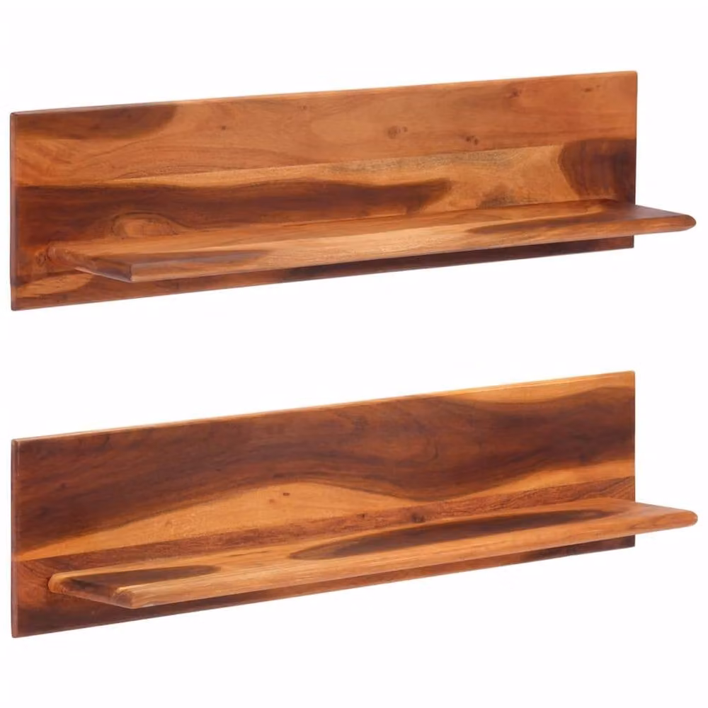 Berkfield Home Wall Mounted Acacia Wood Shelves, 2 Pieces, Brown, W: 112 cm, D: 26 cm, H: 20 cm – 2