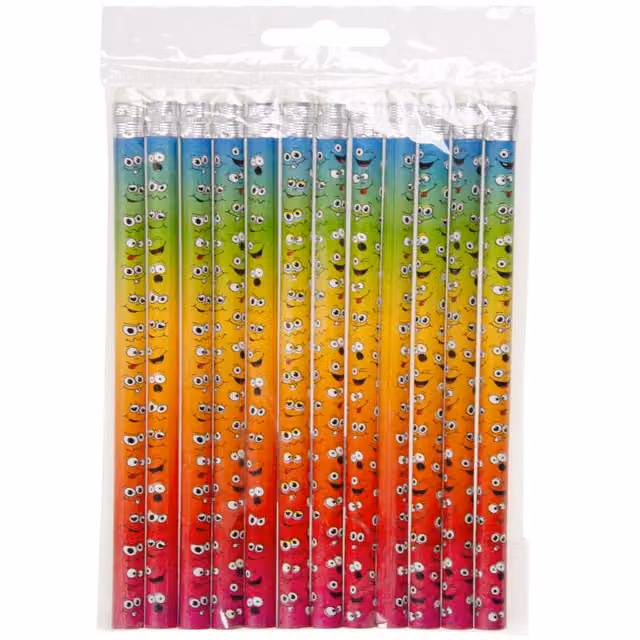 LG-Imports Pack of 12 Multicolour Graphite Wood Pencils with Eraser and White Design