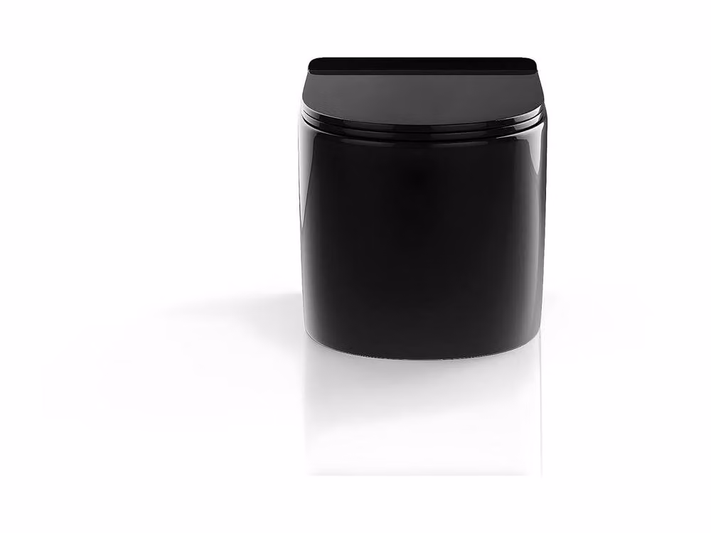Vente-unique Javoine Rimless Gloss Black Ceramic Wall-Hung WC with Soft Close Seat W/D/H: 53.5 x 36.0 x 29.0 cm – 2