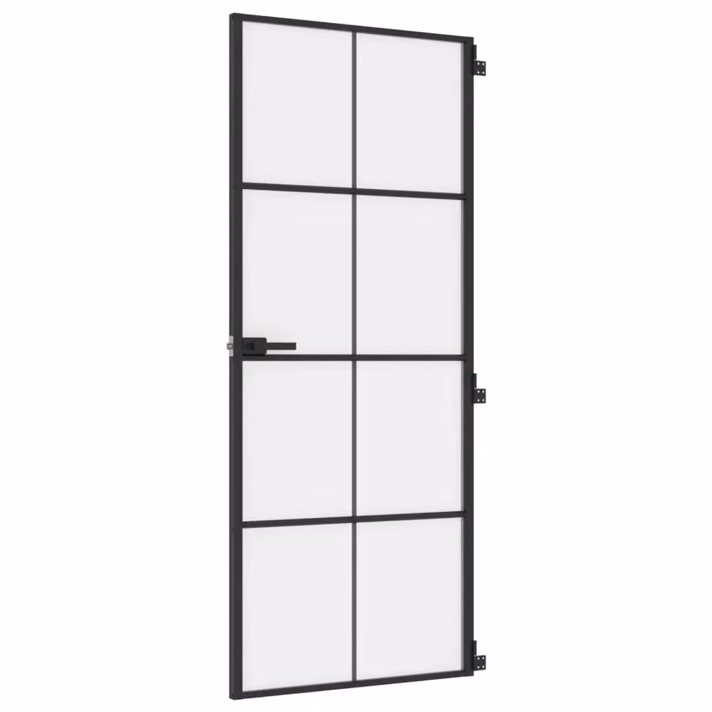 Berkfield Modern Slim Interior Door in Black with Tempered Glass and Aluminium, W: 83 cm, H: 201.5 cm – 2